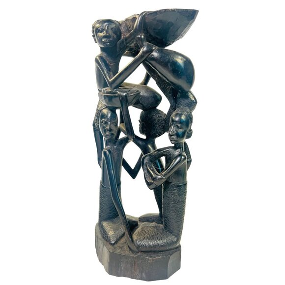 Hand-Carved Ebony Wood African Tree of Life Sculpture Tribal Art Natural Cracks - Picture 1 of 10